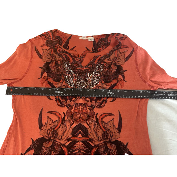 Whimsy goth Castle Core Boho Fairy Bell sleeves orange rhinestones shirt‎ Sz L - Picture 5 of 9